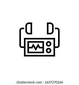 Defibrillator vector icon in linear, outline style, isolated on white background