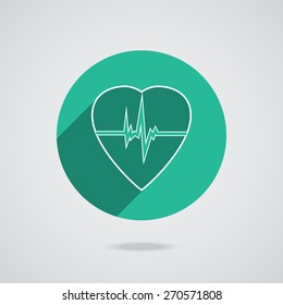 Defibrillator white heart icon isolated on green background. Vector illustration EPS10