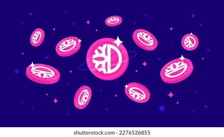DeFiChain coins falling from the sky. DFI cryptocurrency concept banner background.