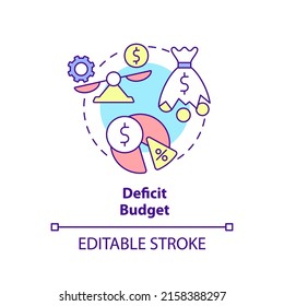 Deficit budget concept icon. Expenses exceed revenue. Budgeting classification abstract idea thin line illustration. Isolated outline drawing. Editable stroke. Arial, Myriad Pro-Bold fonts used