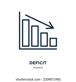 deficit icon from business collection. Thin linear deficit, financial, finance outline icon isolated on white background. Line vector deficit sign, symbol for web and mobile