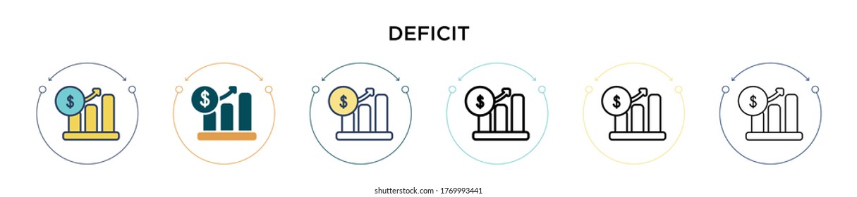 Deficit icon in filled, thin line, outline and stroke style. Vector illustration of two colored and black deficit vector icons designs can be used for mobile, ui, web
