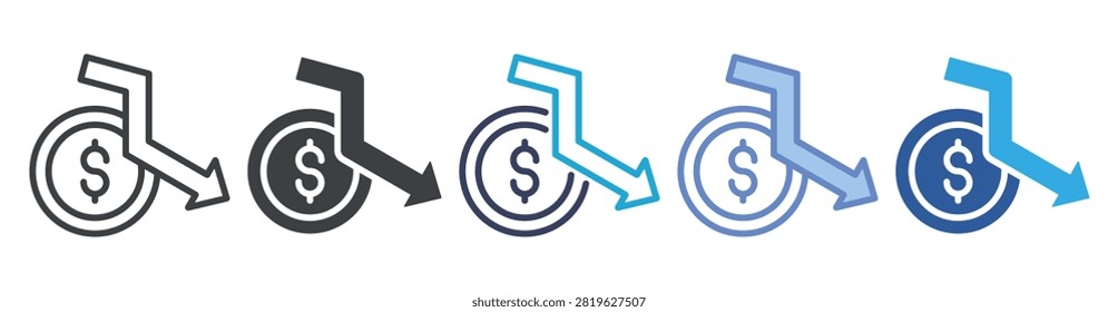 Deficit icon set multiple style collection