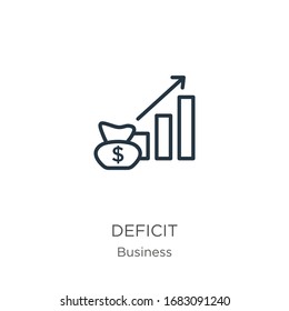 Deficit icon. Thin linear deficit outline icon isolated on white background from business collection. Line vector sign, symbol for web and mobile