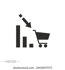 deficit or lack nutrition icon, food shortage, eat number drop graph, flat symbol on white background -  vector illustration