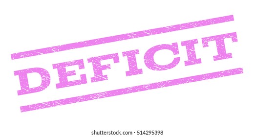 Deficit watermark stamp. Text caption between parallel lines with grunge design style. Rubber seal stamp with dust texture. Vector violet color ink imprint on a white background.
