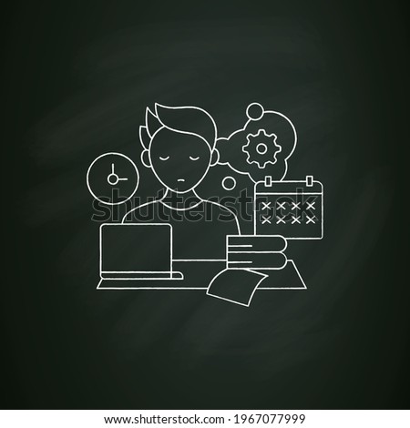Defier procrastinator chalk icon.Avoid new tasks. Finding reasons not complete tasks.Procrastination concept. Isolated vector illustration on chalkboard