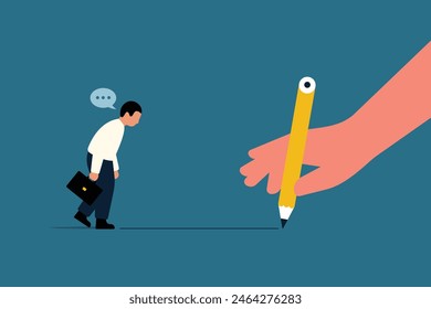 Define business territory for better planning. Businessman draws boundary lines with a big pencil to mark limitations and barriers. Business Illustration