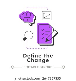 Define change modern linear concept icon. Corporate needs identification. Stage of organizational transformation. Flat outline elements connected with dotted lines. Creative visual. Easy to edit