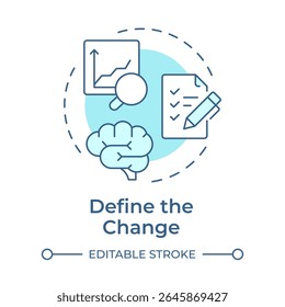 Define change soft blue concept icon. Corporate renovation needs identification. Stage of organizational transformation. Round shape line illustration. Abstract idea. Graphic design. Easy to use