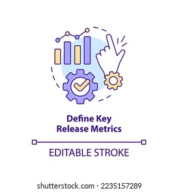 Define key metrics concept icon. Software quality. Release management best practice abstract idea thin line illustration. Isolated outline drawing. Editable stroke. Arial, Myriad Pro-Bold fonts used
