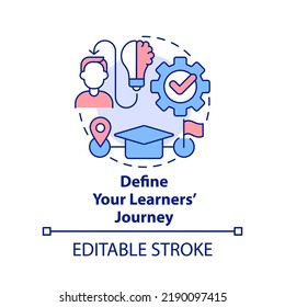 Define learners journey concept icon. Effective leadership development abstract idea thin line illustration. Planning. Isolated outline drawing. Editable stroke. Arial, Myriad Pro-Bold fonts used