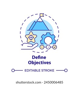 Define objectives multi color concept icon. Hackathon organization. Project management. Round shape line illustration. Abstract idea. Graphic design. Easy to use in promotional materials