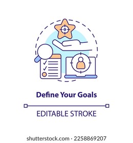 Define your goals concept icon. Job position requirements. IT staffing tip abstract idea thin line illustration. Isolated outline drawing. Editable stroke. Arial, Myriad Pro-Bold fonts used