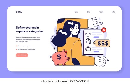 Define your main expenses categories to plan a family budget. Household spendings management web banner or landing page. Financial efficiency, budgeting and economy idea. Flat vector illustration