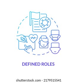 Defined Roles Blue Gradient Concept Icon. Preparing For Pandemic Times Abstract Idea Thin Line Illustration. Health Care Professionals. Isolated Outline Drawing. Myriad Pro-Bold Font Used