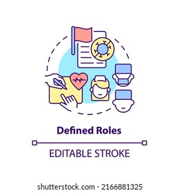 Defined Roles Concept Icon. Preparing For Pandemic Times Abstract Idea Thin Line Illustration. Health Care Professionals. Isolated Outline Drawing. Editable Stroke. Arial, Myriad Pro-Bold Fonts Used