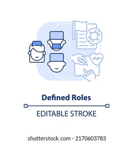 Defined Roles Light Blue Concept Icon. Prepare For Pandemic Abstract Idea Thin Line Illustration. Healthcare Professionals. Isolated Outline Drawing. Editable Stroke. Arial, Myriad Pro-Bold Fonts Used