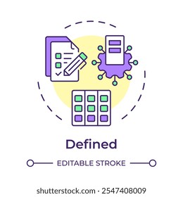 Defined stage multi color concept icon. Data governance maturity model. Standardized processes and guidelines. Round shape line illustration. Abstract idea. Graphic design. Easy to use in article