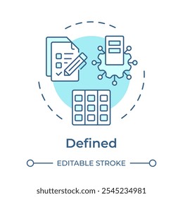 Defined stage soft blue concept icon. Data governance maturity model. Standardized processes and guidelines. Round shape line illustration. Abstract idea. Graphic design. Easy to use in article