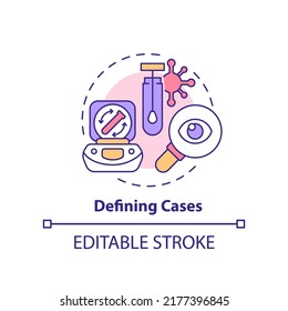 Icono de concepto de casos de definición. Seguimiento de la infección. Ilustración de la delgada idea abstracta de monitorización de enfermedades. Dibujo de contorno aislado. Trazo editable. Fuentes Arial, Myriad Pro-Bold utilizadas