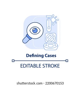 Icono de concepto azul claro para la definición de casos. Seguimiento de la infección. Ilustración de la delgada idea abstracta de monitorización de enfermedades. Dibujo de contorno aislado. Trazo editable. Fuentes Arial, Myriad Pro-Bold utilizadas