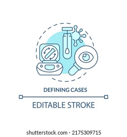 Icono de concepto turquesa para la definición de casos. Seguimiento de la infección. Ilustración de la delgada idea abstracta de monitorización de enfermedades. Dibujo de contorno aislado. Trazo editable. Fuentes Arial, Myriad Pro-Bold utilizadas