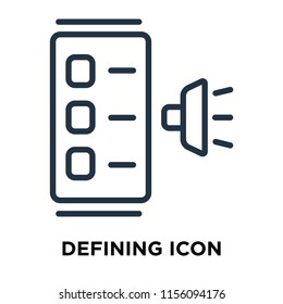 Defining icon vector isolated on white background, Defining transparent sign , thin symbols or lined elements in outline style