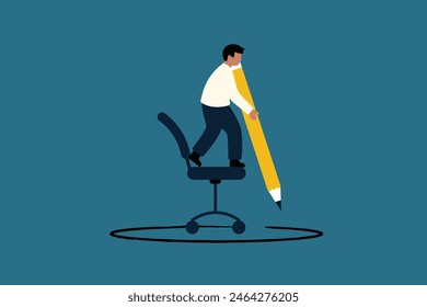 Defining Private Workspace Boundaries. Businessman Drawing Circle Around Office Chair. Business Illustration