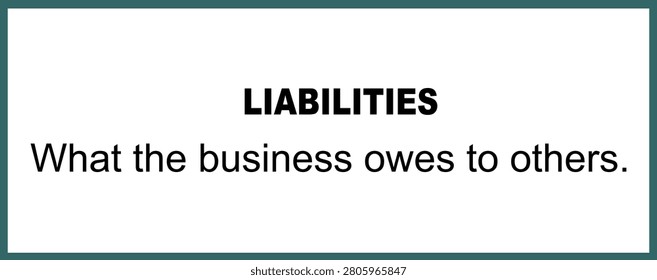 Definition of Liabilities vector illustration isolated. What the business owes to others. Economy knowledge. Manager leader skills.