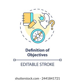 Definition of objectives multi color concept icon. Prompt engineering. Precise goals. Effective instruction. Round shape line illustration. Abstract idea. Graphic design. Easy to use in article