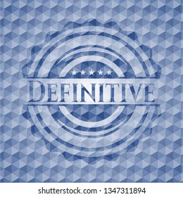 Definitive blue badge with geometric pattern background.