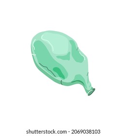 Deflated Balloon On A White Isolated Background. Blue. Holiday Attributes. Vector Cartoon Illustration.