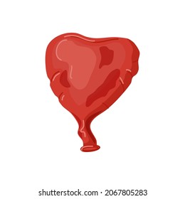 Deflated Balloon. Red Heart. Elements Of Festive Decor. Icon. Vector Cartoon Illustration.