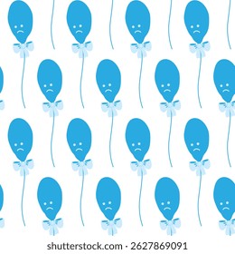 Deflated balloon with tied bow on rope Monochrome blue Seamless Pattern Blue Monday Backdrop concept