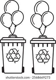 Deflated Balloons, Recycling Bins Vector Icons Design