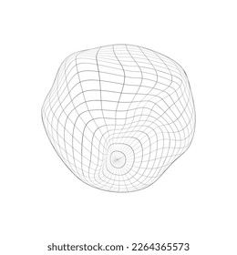 Deflated globe icon. Distorted wireframe of Earth planet isolated on white background. Climate changing concept. Global ecological catastrophe idea. Vector outline illustration