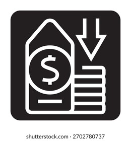 Icono de línea negra de deflación para proyectos digitales e impresos.  Iconos limpios mínimos para App y Sitios web.