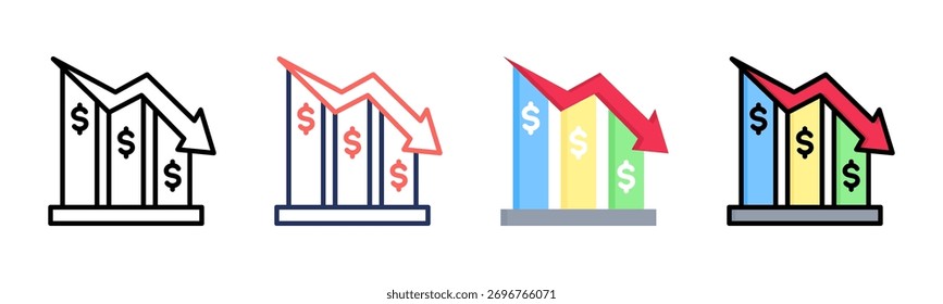 Ícone de deflação define coleção de vários estilos