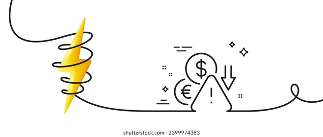 Deflation line icon. Continuous one line with curl. Economic crisis sign. Income reduction symbol. Deflation single outline ribbon. Loop curve with energy. Vector