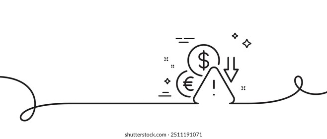 Deflationsliniensymbol. Endlos eine Linie mit Locke. Zeichen für Wirtschaftskrise. Einkommensminderungssymbol. Deflation Einzelkonturband. Schleifenverlaufsmuster. Vektorgrafik