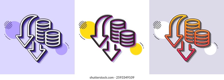 Deflation line icon. Halftone dotted pattern. Gradient icon with grain shadow. Price reduction sign. Reduce rate symbol. Line deflation icon. Various designs. Vector