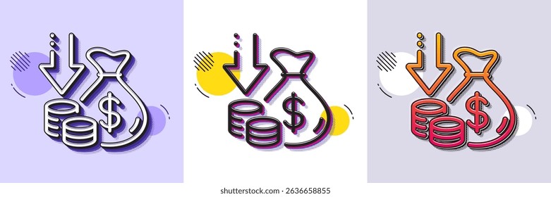 Deflation line icon. Halftone dotted pattern. Gradient icon with grain shadow. Price reduction sign. Reduce rate symbol. Line deflation icon. Various designs. Vector