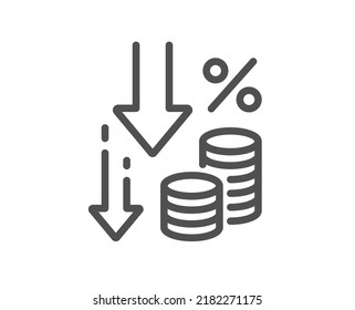 Icono de línea de deflación. Signo de la tasa del impuesto sobre el dinero. Símbolo de reducción de precios. Elemento de diseño de calidad. Icono de deflación de estilo lineal. Trazo editable. Vector