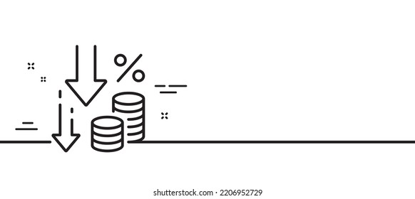 Deflation line icon. Money tax rate sign. Price reduction symbol. Minimal line illustration background. Deflation line icon pattern banner. White web template concept. Vector