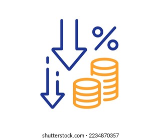 Deflation line icon. Money tax rate sign. Price reduction symbol. Colorful thin line outline concept. Linear style deflation icon. Editable stroke. Vector