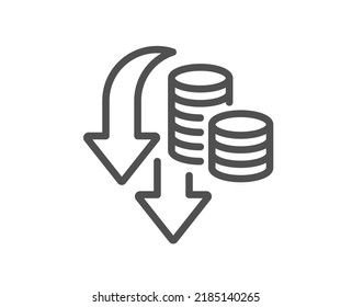 Deflation line icon. Price reduction sign. Reduce rate symbol. Quality design element. Linear style deflation icon. Editable stroke. Vector