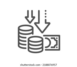 Deflation line icon. Price reduction sign. Reduce rate symbol. Quality design element. Linear style deflation icon. Editable stroke. Vector