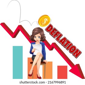 Deflation red arrow going down with fired employee illustration