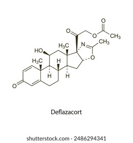 Deflazacort flat skeletal molecular structure Corticosteroid drug used in inflammation treatment. Vector illustration scientific diagram.